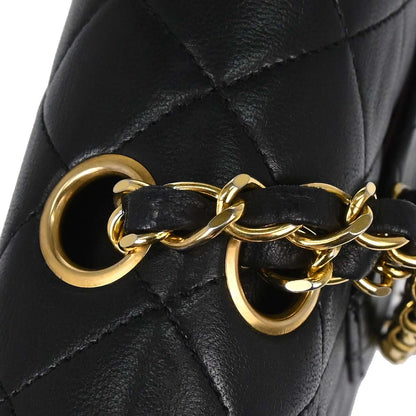 Chanel 1989-1991 Black Lambskin Medium Classic Double Flap Shoulder Bag