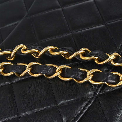 Chanel 1989-1991 Black Lambskin Medium Classic Double Flap Shoulder Bag