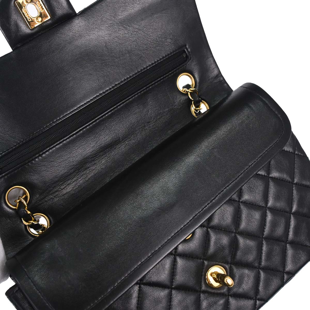 Chanel 1989-1991 Black Lambskin Medium Classic Double Flap Shoulder Bag