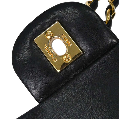 Chanel 1989-1991 Black Lambskin Medium Classic Double Flap Shoulder Bag