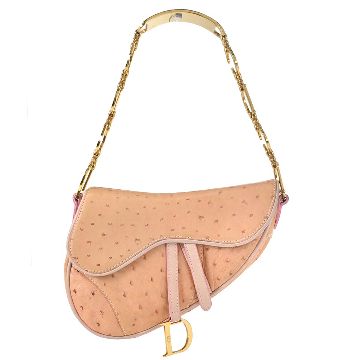 Christian Dior * Pink Ostrich Saddle Handbag