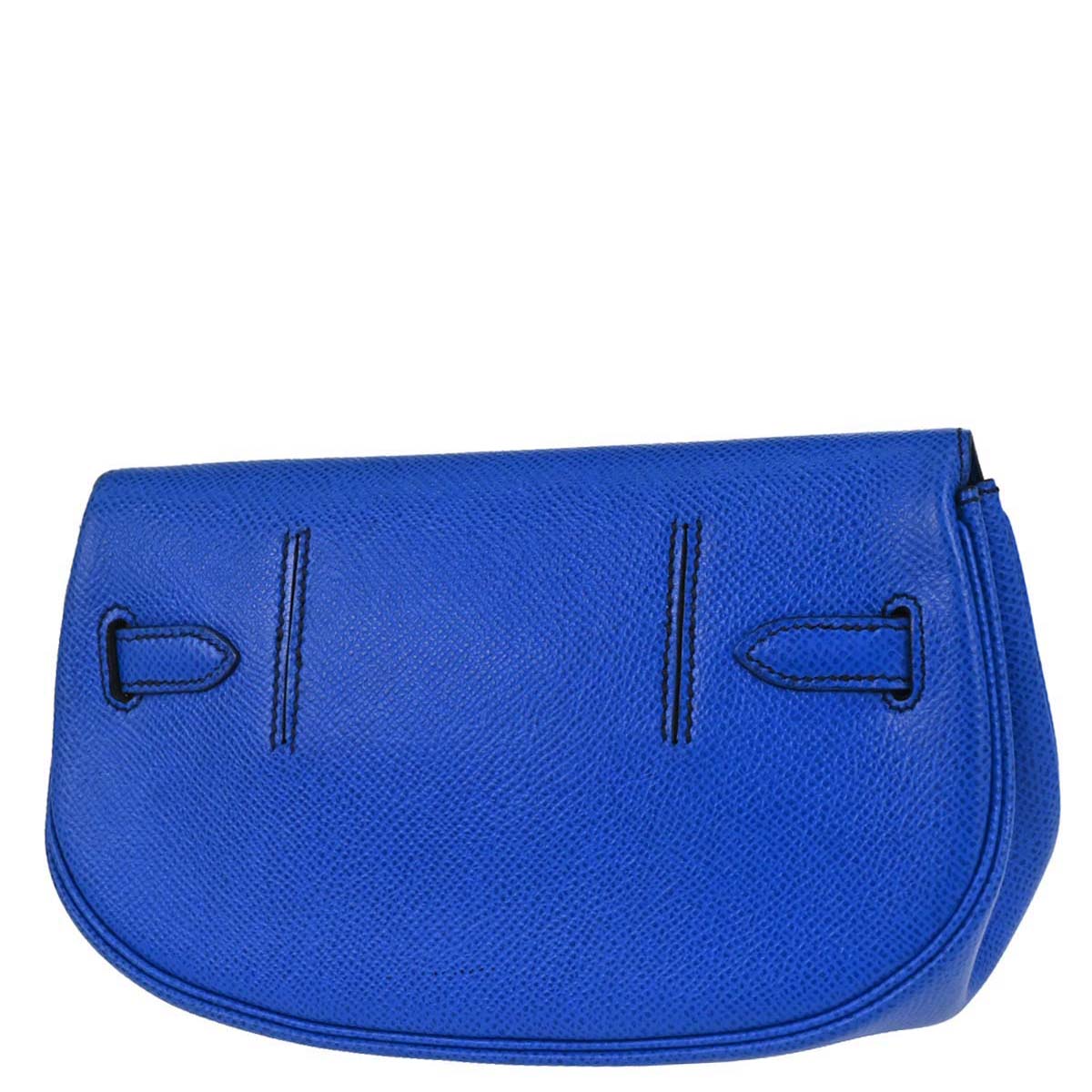 Hermes Blue France Courchevel Banana Kelly Clutch Bag
