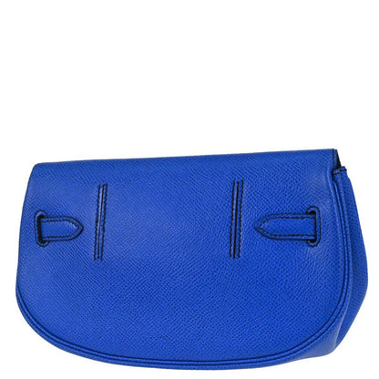 Hermes Blue France Courchevel Banana Kelly Clutch Bag