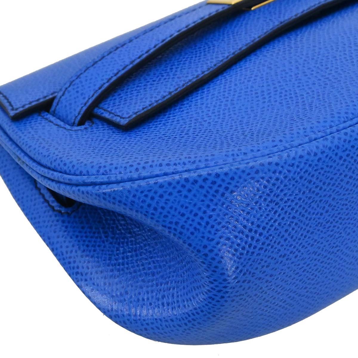 Hermes Blue France Courchevel Banana Kelly Clutch Bag