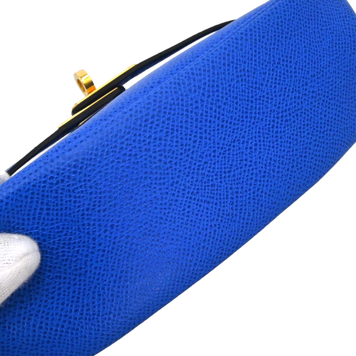 Hermes Blue France Courchevel Banana Kelly Clutch Bag