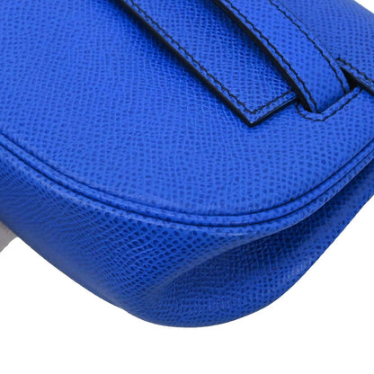 Hermes Blue France Courchevel Banana Kelly Clutch Bag