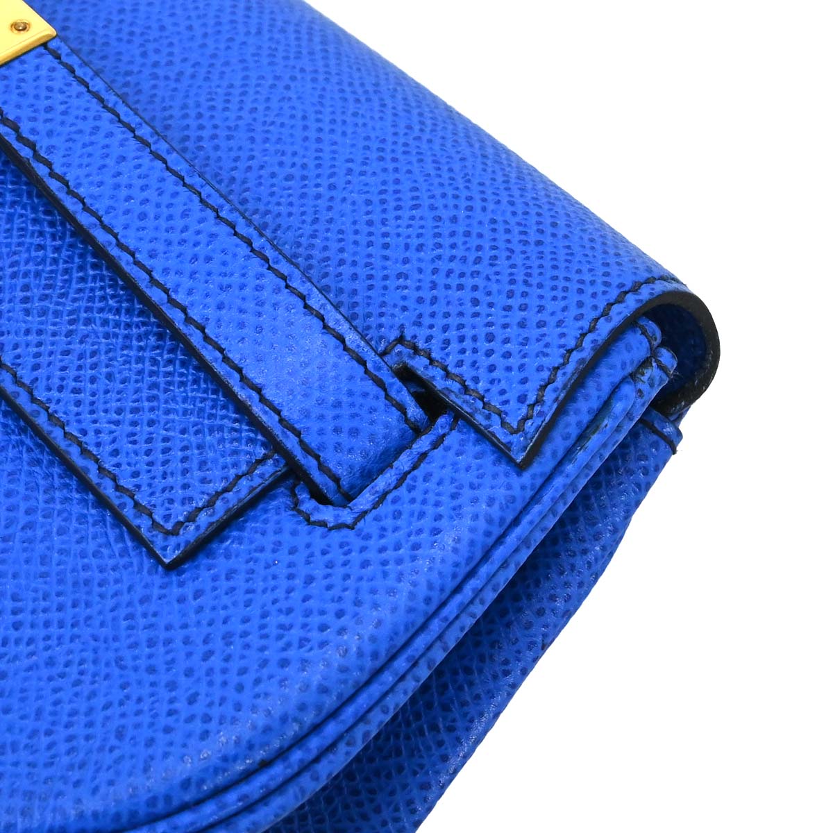Hermes Blue France Courchevel Banana Kelly Clutch Bag
