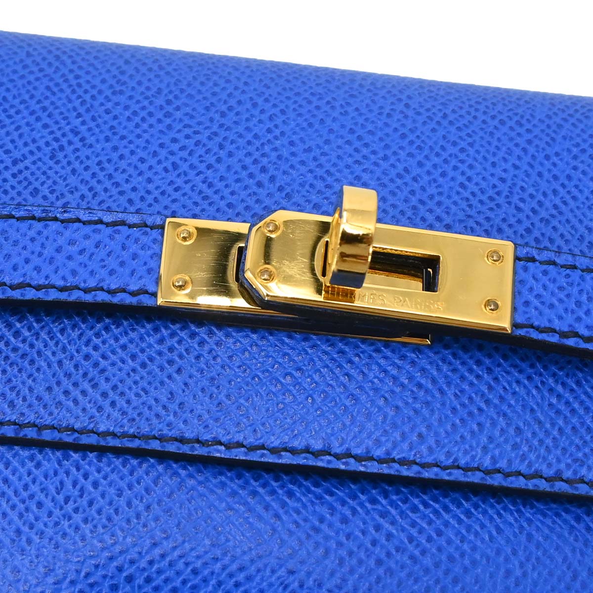 Hermes Blue France Courchevel Banana Kelly Clutch Bag