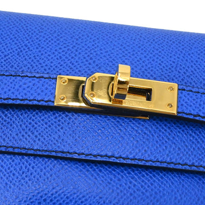 Hermes Blue France Courchevel Banana Kelly Clutch Bag
