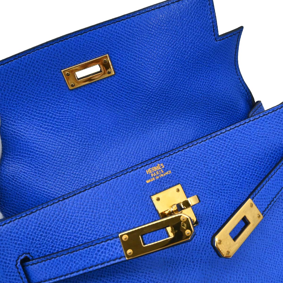 Hermes Blue France Courchevel Banana Kelly Clutch Bag
