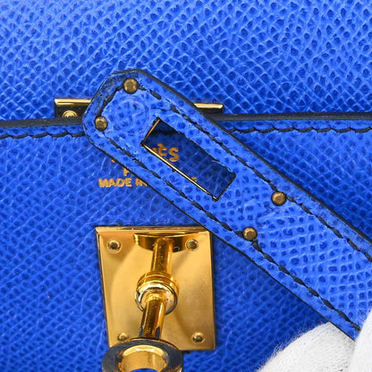 Hermes Blue France Courchevel Banana Kelly Clutch Bag