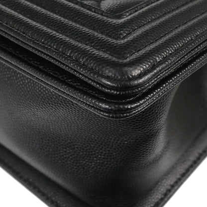 Boy Chanel Black Caviar Skin Medium Chain Shoulder Bag