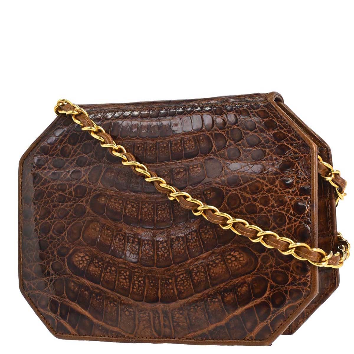 Chanel * Brown Crocodile Octagon Shoulder Bag