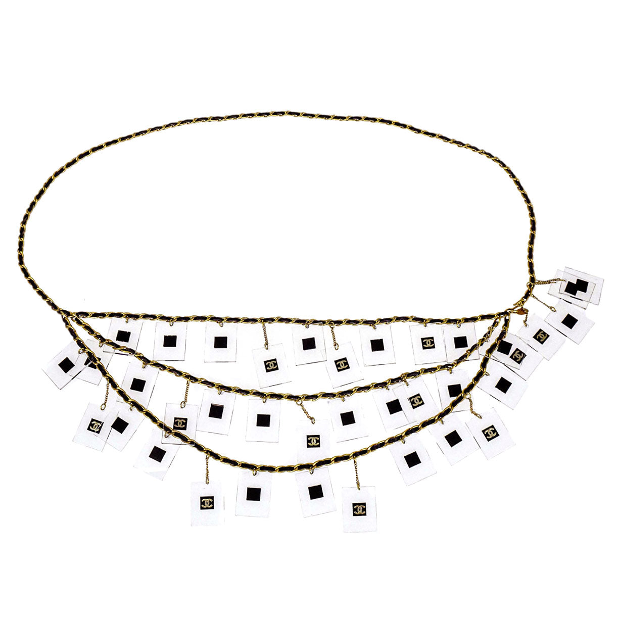 Chanel Square Acrylic Charms Chain Belt Gold Black 94A Small Good