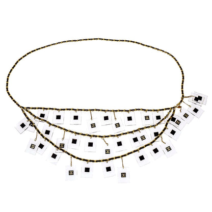 Chanel Square Acrylic Charms Chain Belt Gold Black 94A Small Good