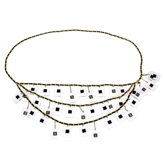 Chanel Square Acrylic Charms Chain Belt Gold Black 94A Small Good