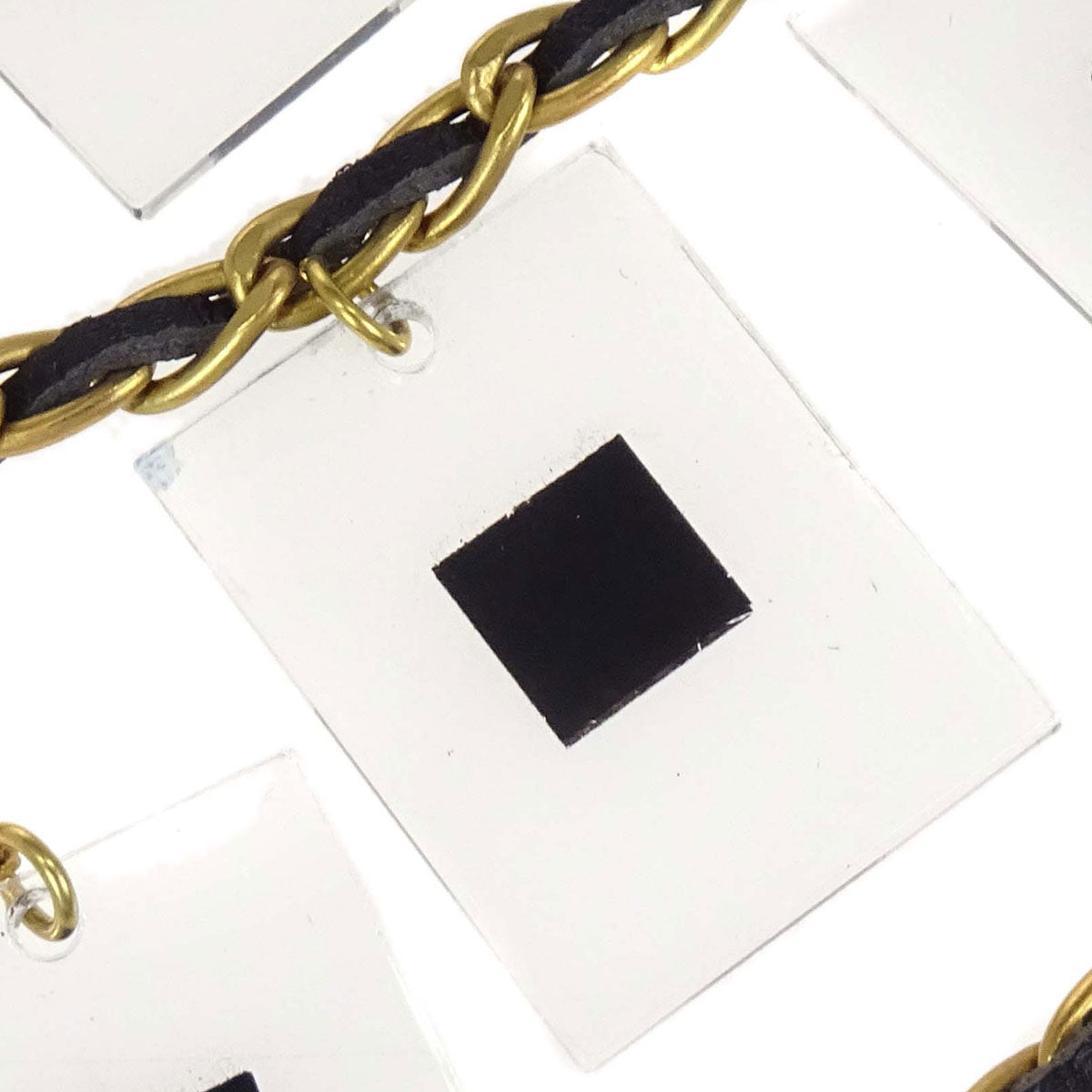 Chanel Square Acrylic Charms Chain Belt Gold Black 94A Small Good