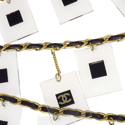 Chanel Square Acrylic Charms Chain Belt Gold Black 94A Small Good