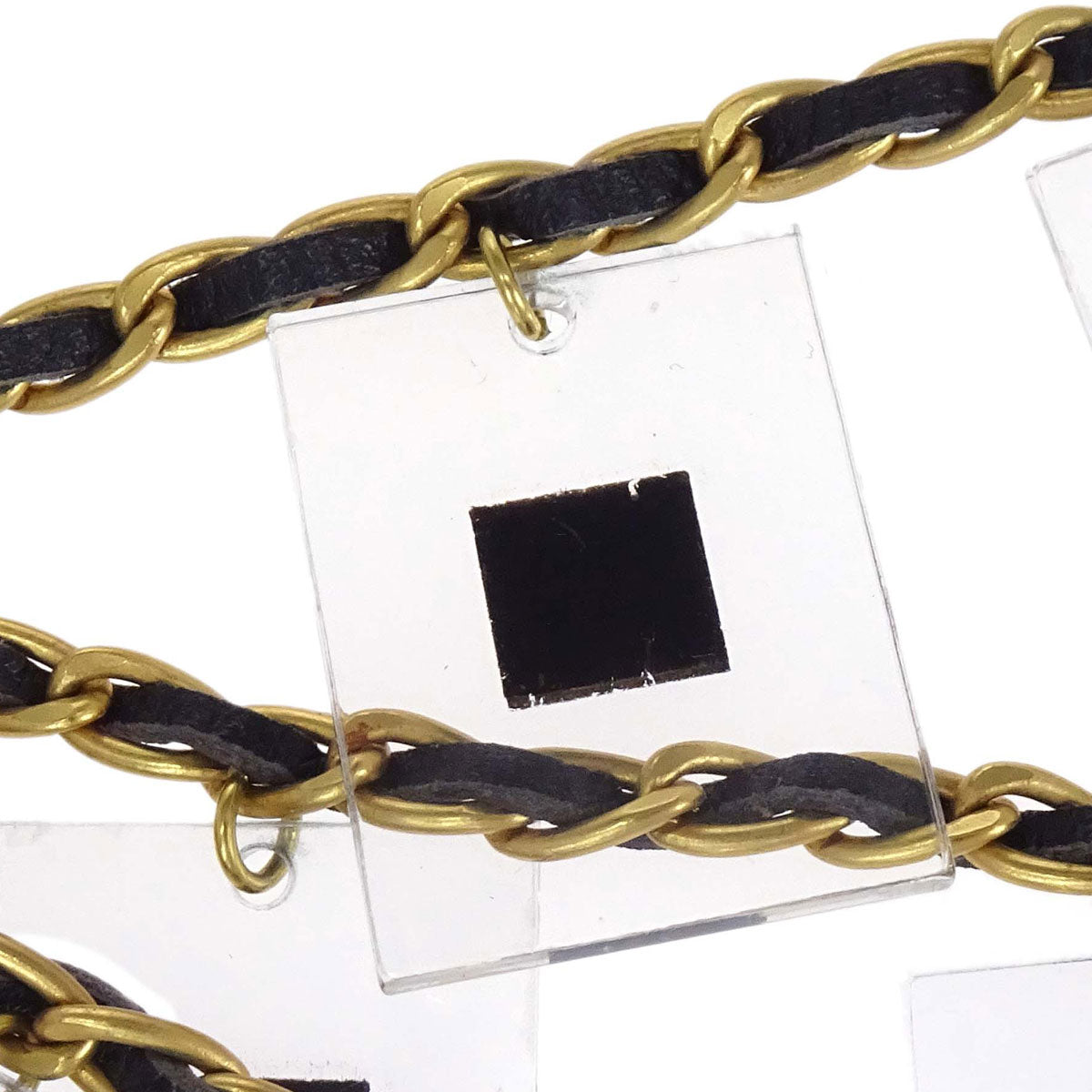 Chanel Square Acrylic Charms Chain Belt Gold Black 94A Small Good