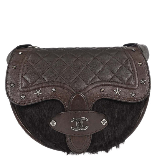 Chanel Brown Calfskin Pony Hair Paris-Dallas Saddle Shoulder Bag