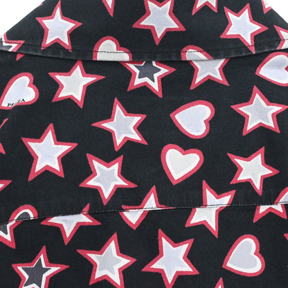 Prada 2015 Star Heart Short Sleeve Blouse Shirt Top Black #44