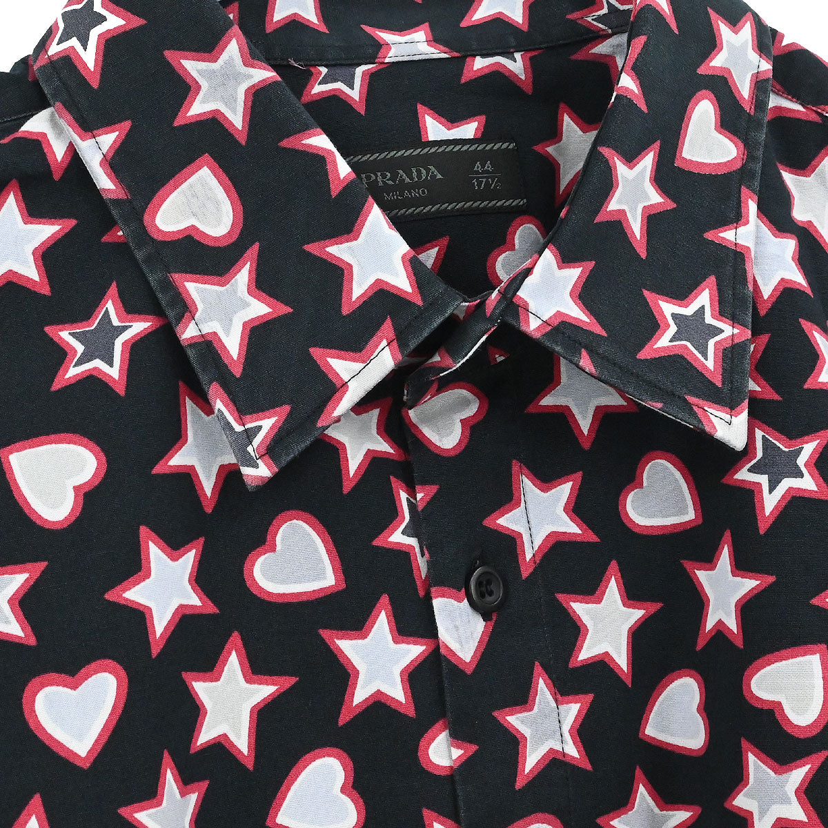Prada 2015 Star Heart Short Sleeve Blouse Shirt Top Black #44