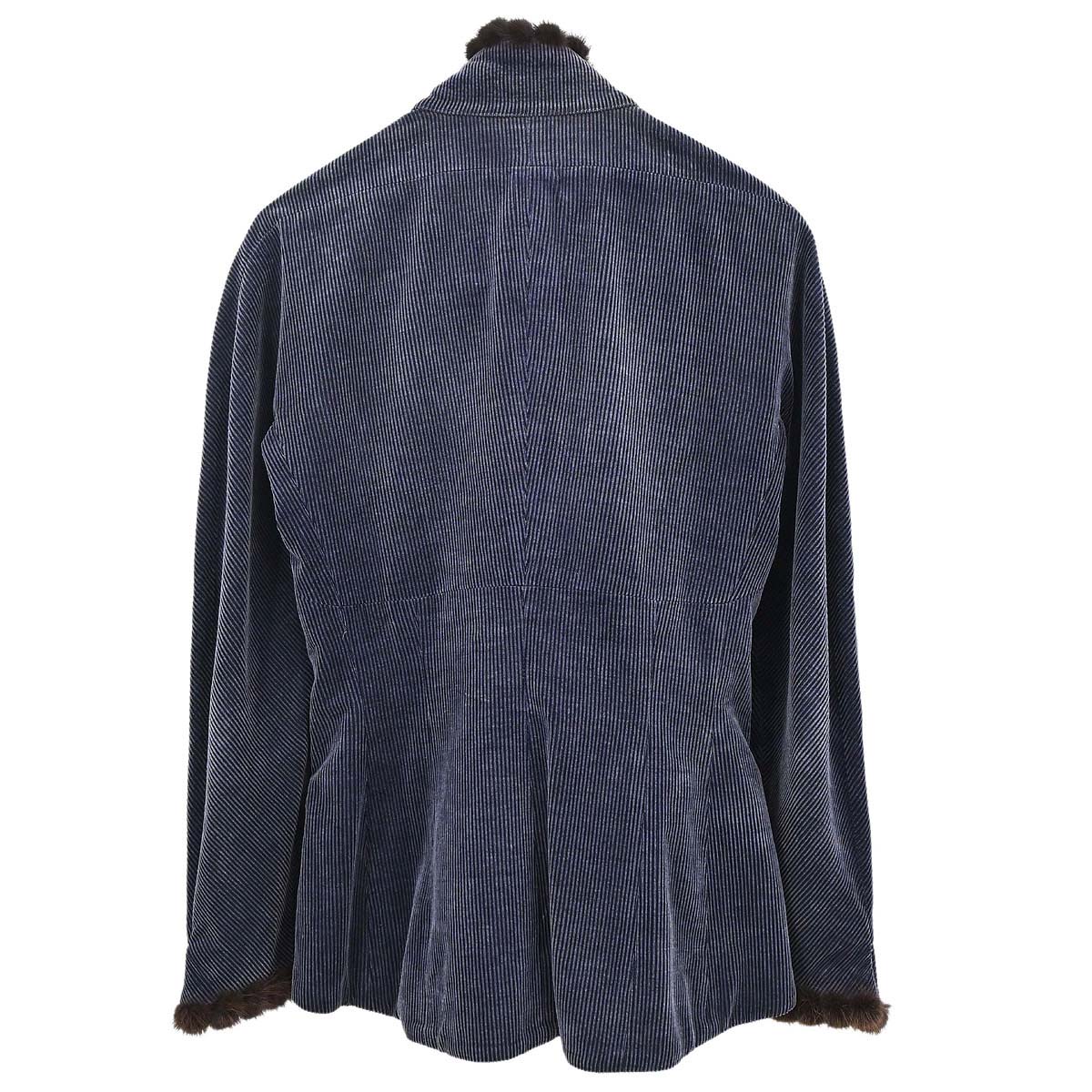 Chanel 2003 Single Breasted Corduroy Fur Jacket Navy #36