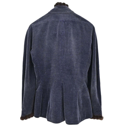 Chanel 2003 Single Breasted Corduroy Fur Jacket Navy #36