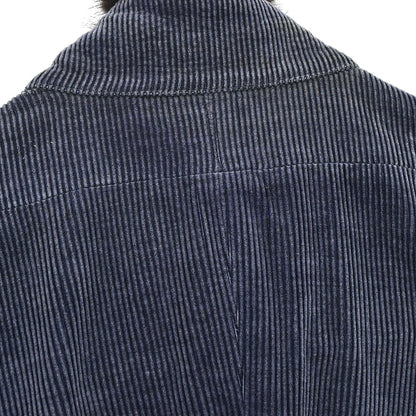Chanel 2003 Single Breasted Corduroy Fur Jacket Navy #36