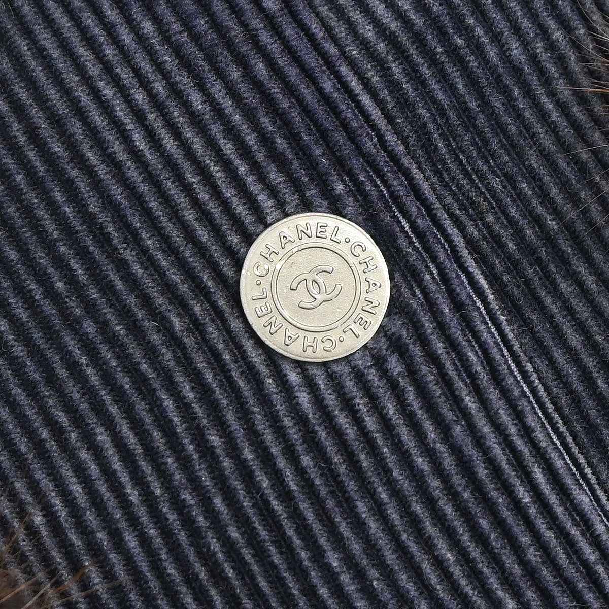 Chanel 2003 Single Breasted Corduroy Fur Jacket Navy #36