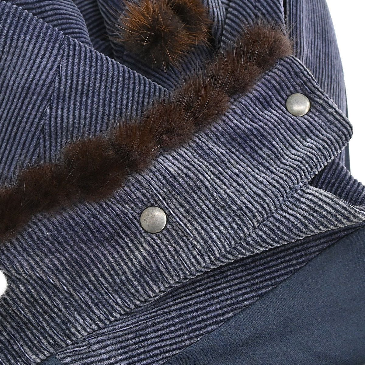 Chanel 2003 Single Breasted Corduroy Fur Jacket Navy #36