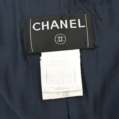Chanel 2003 Single Breasted Corduroy Fur Jacket Navy #36