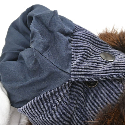 Chanel 2003 Single Breasted Corduroy Fur Jacket Navy #36