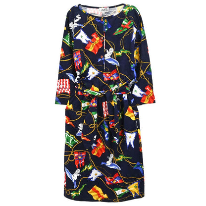 Hermes Long Sleeve National Flags Dress Navy #40