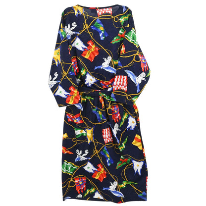 Hermes Long Sleeve National Flags Dress Navy #40