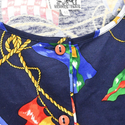Hermes Long Sleeve National Flags Dress Navy #40