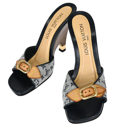Louis Vuitton * Navy Monogram Mules Shoes #37 1/2