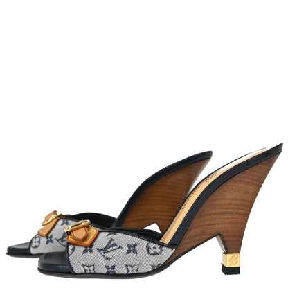 Louis Vuitton * Navy Monogram Mules Shoes #37 1/2