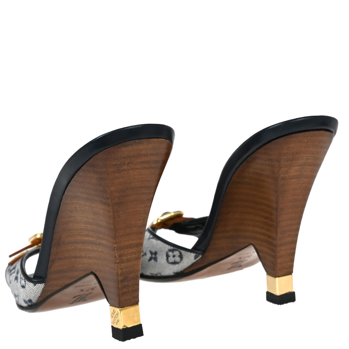 Louis Vuitton * Navy Monogram Mules Shoes #37 1/2