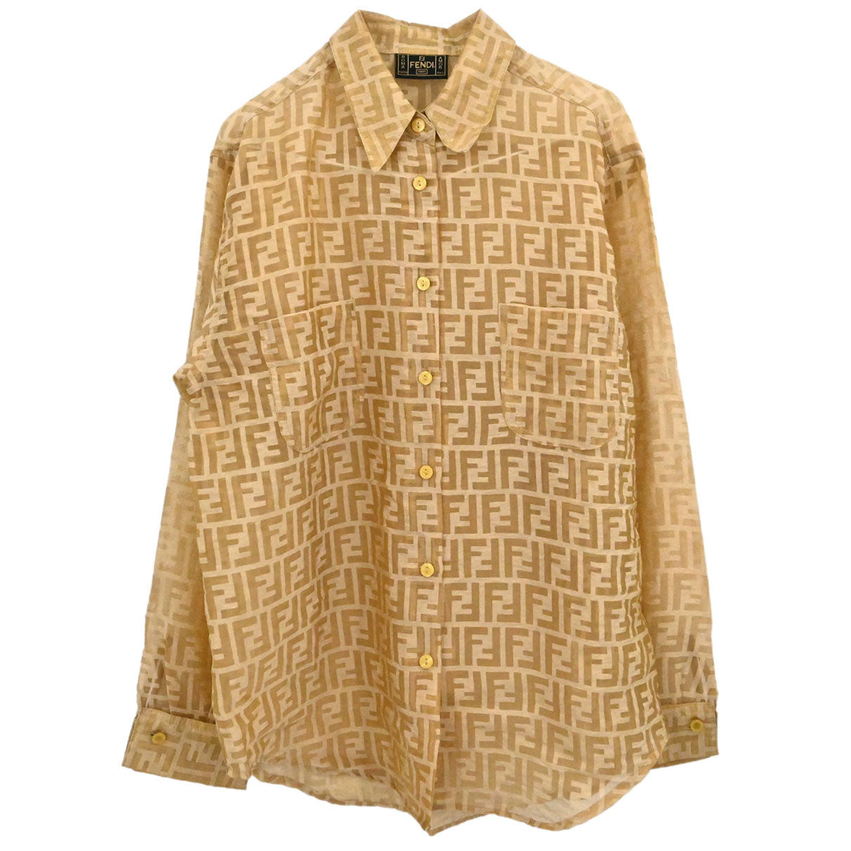 Fendi Sheer Blouse Shirt Top Zucca Brown #40