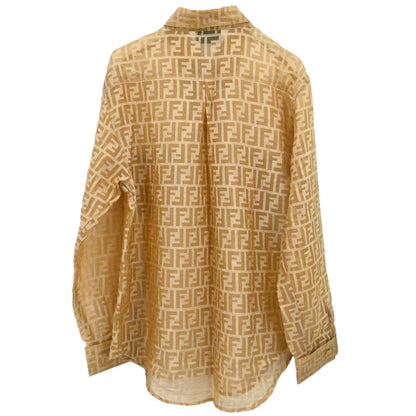 Fendi Sheer Blouse Shirt Top Zucca Brown #40