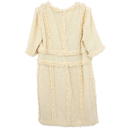 Chanel 2010 Short Sleeve Tweed Dress Ivory #42