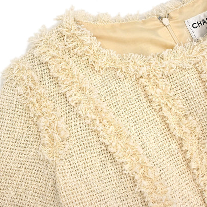 Chanel 2010 Short Sleeve Tweed Dress Ivory #42