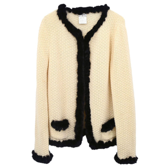 Chanel 2003 Fur Knit Cardigan Ivory #42