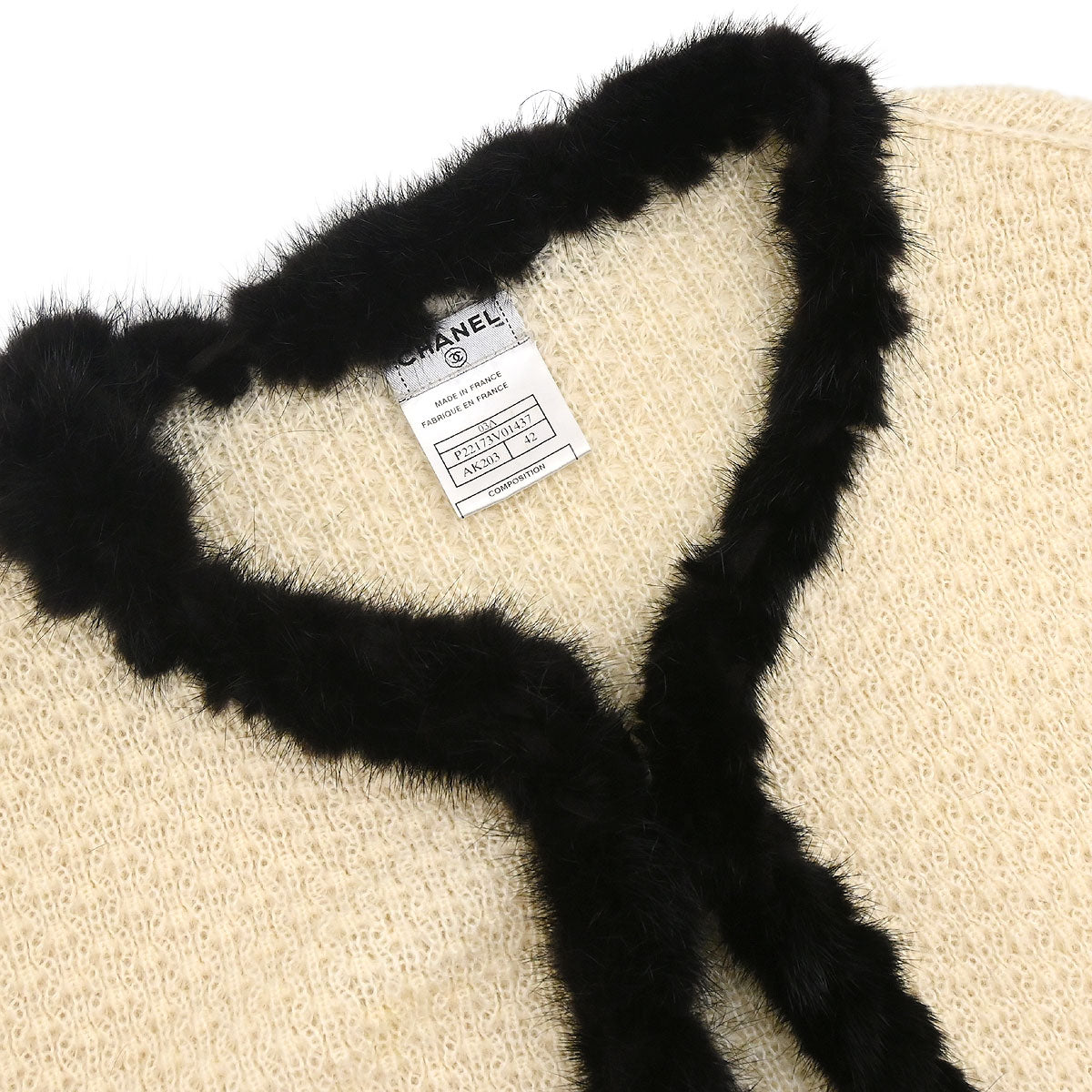 Chanel 2003 Fur Knit Cardigan Ivory #42
