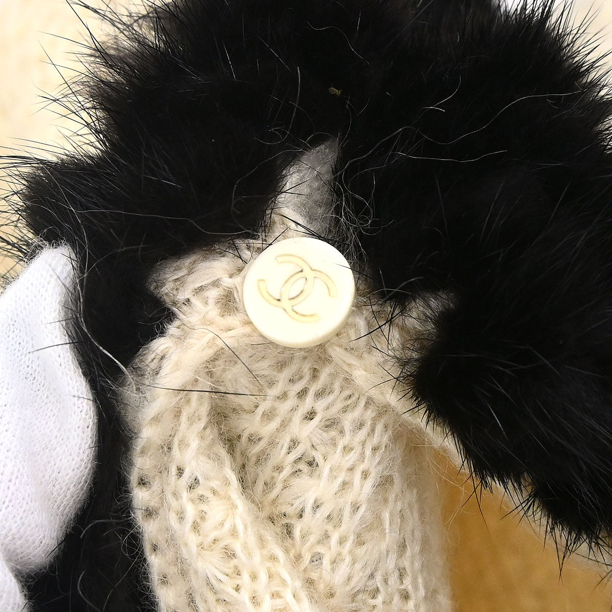 Chanel 2003 Fur Knit Cardigan Ivory #42