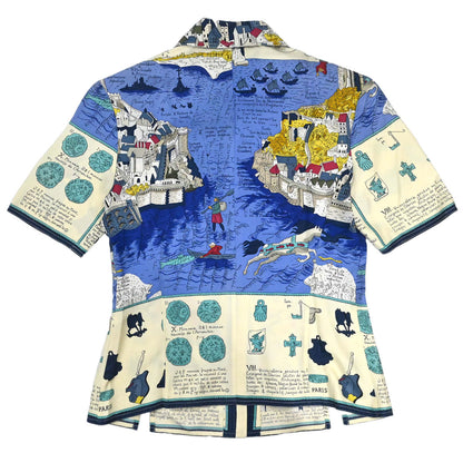Hermes Mont Saint-Michel Short Sleeve Shirt Blouse Ivory