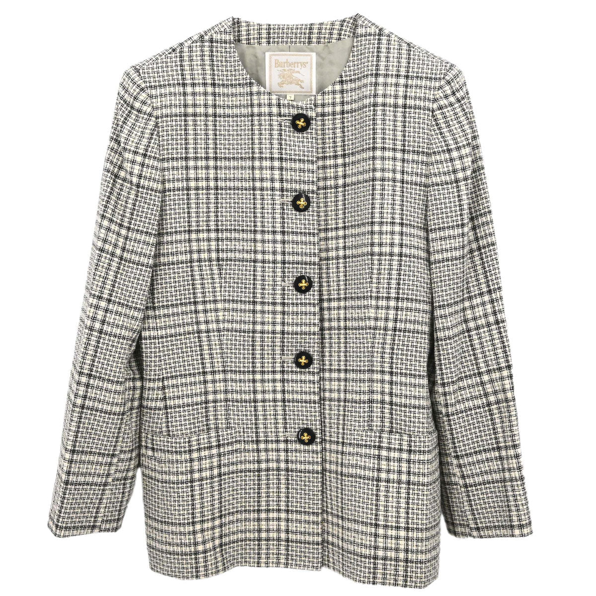 Burberrys Collarless Check Jacket Gray #34-36