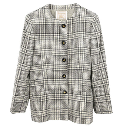 Burberrys Collarless Check Jacket Gray #34-36
