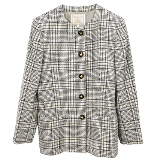 Burberrys Collarless Check Jacket Gray #34-36